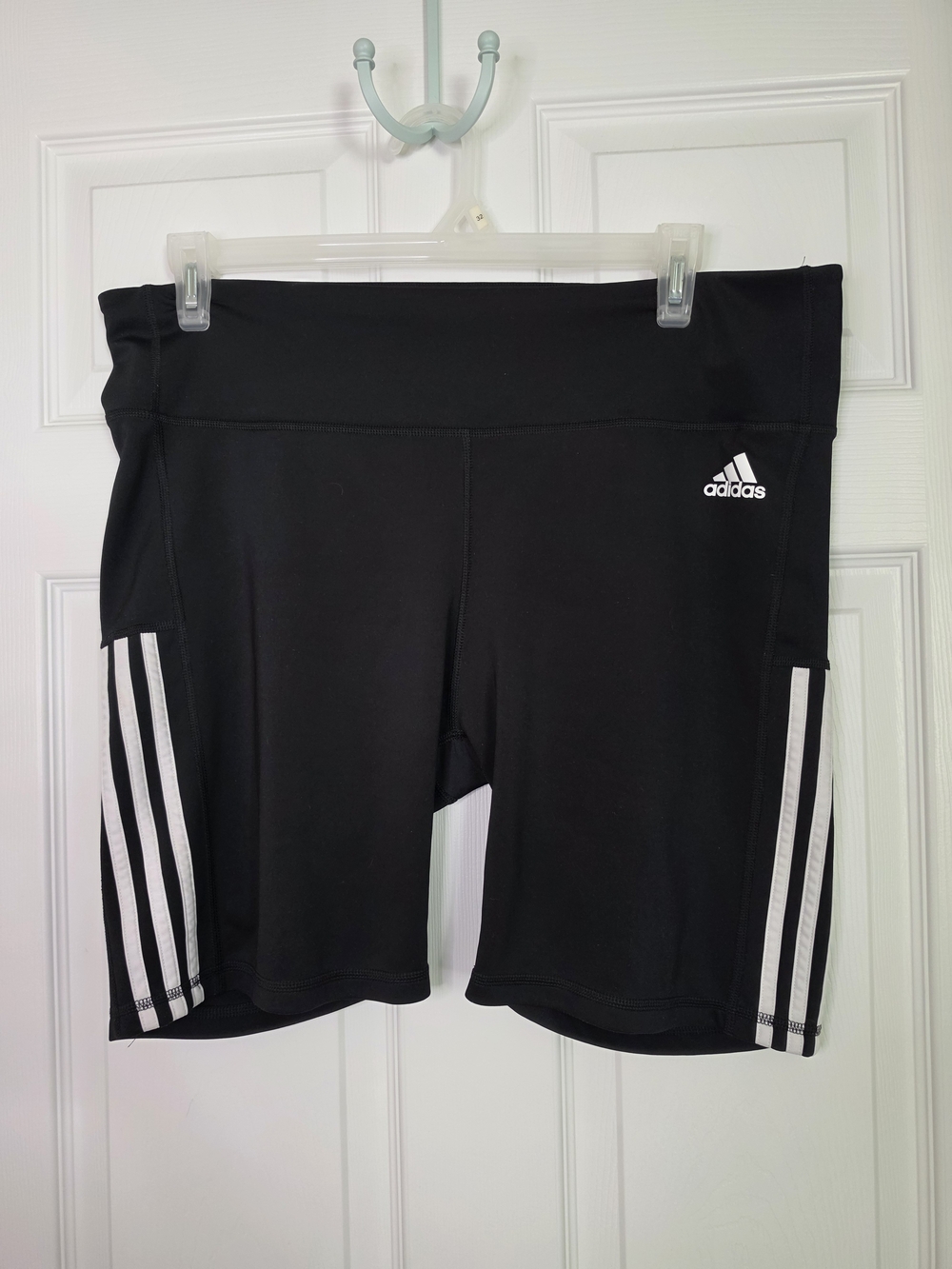 adidas Black Women's Athletic Shorts with White Stripe Panels